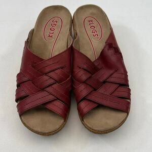Klogs Red Leather Slide Sandals Women’s Size 9.5 Slip-Resistant Non-Marking
